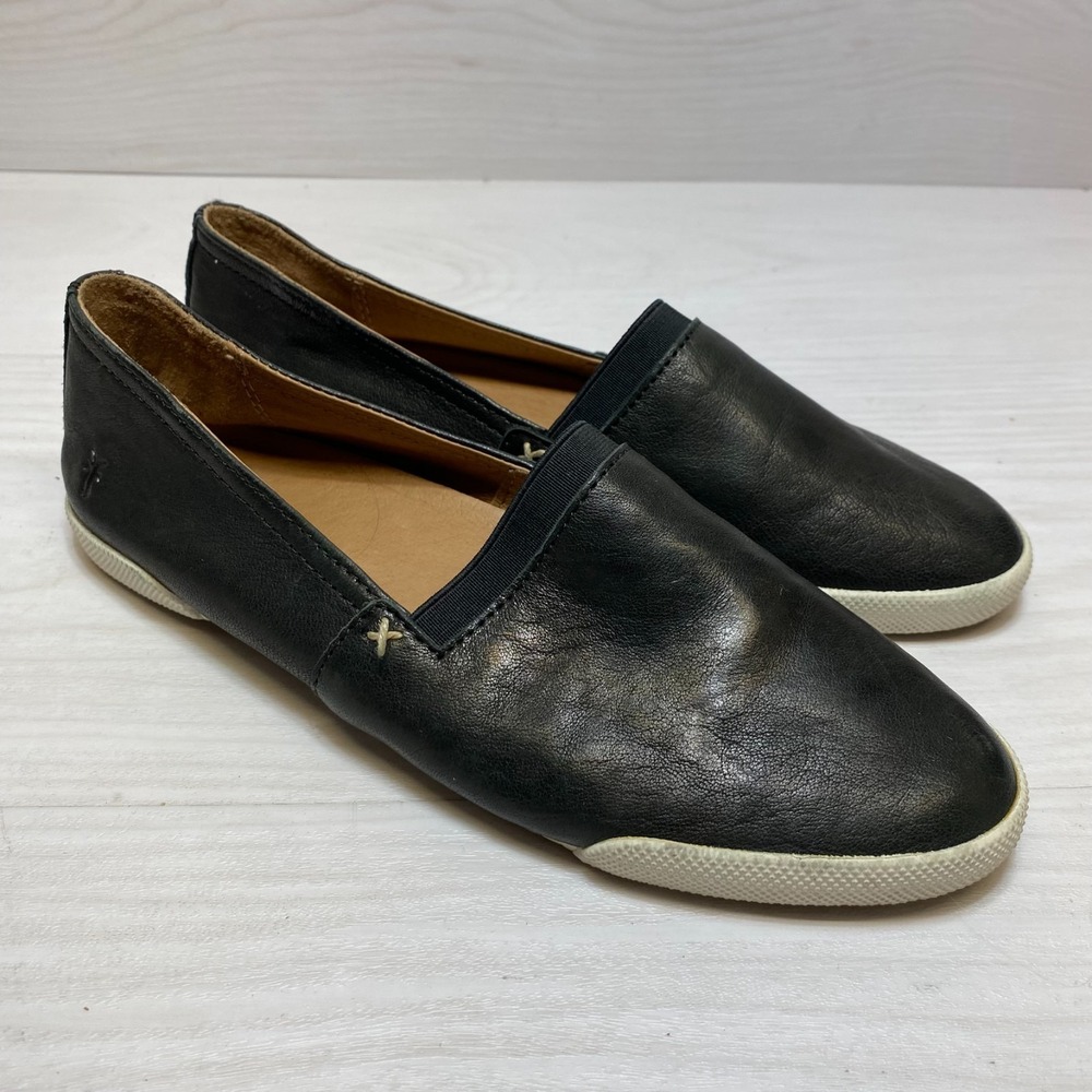 Frye Melanie Flat Sneaker Womens‎ Size 8.5M Black Pebbled Leather Slip-On